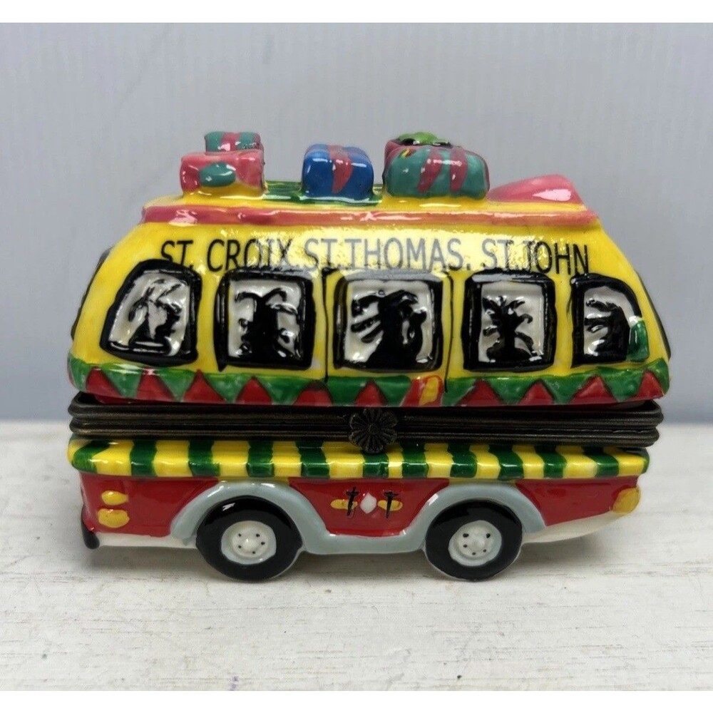 Virgin Islands Tour Bus Ceramic Hinged Trinket Box St Thomas St Croix St John